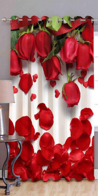 BANAVY 214 cm (7 ft) Door Polyester Room Darkening Curtain Single Curtain(Red_White, Floral)