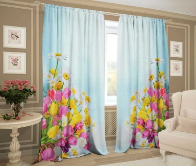 RD 214 cm (7 ft) Polyester Room Darkening Door Curtain (Pack Of 2)(Floral, Light Blue)