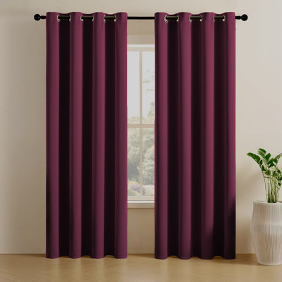 LINENWALAS 274.32 cm (9 ft) Long Door Polyester Blackout Curtain (Pack Of 2)(Wine, Solid)