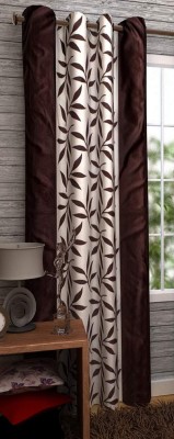 N2C Home 213 cm (7 ft) Polyester Semi Transparent Door Curtain Single Curtain(Floral, Brown)