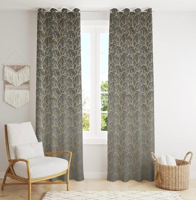 Decorfy 152 cm (5 ft) Window Velvet Room Darkening Curtain (Pack Of 2)(Grey, Floral)