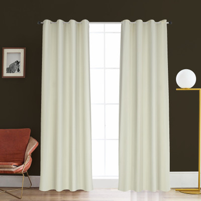 EVERLUSH 275 cm (9 ft) Long Door Silk Blackout Curtain (Pack Of 2)(Off White, Plain)
