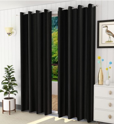 kanhomz 274.32 cm (9 ft) Polyester Blackout Long Door Curtain (Pack Of 2)(Solid, Black)