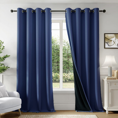 HOMEMONDE 152.4 cm (5 ft) Window Polyester Blackout Curtain (Pack Of 2)(Navy Blue, Solid)