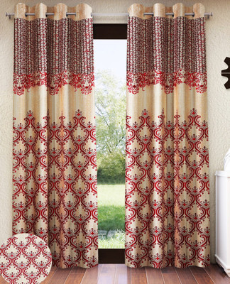 Home Sizzler 213 cm (7 ft) Door Polyester Semi Transparent Curtain (Pack Of 2)(Cream, Maroon, Abstract)