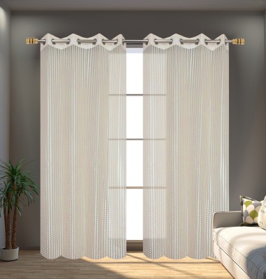 Homefab India 274.32 cm (9 ft) Tissue Transparent Long Door Curtain (Pack Of 2)(Solid, Cream)