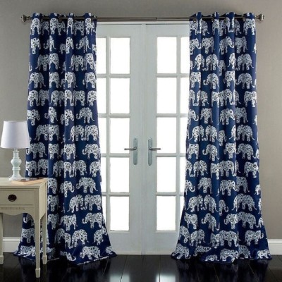S4v 274 cm (9 ft) Polyester Room Darkening Long Door Curtain (Pack Of 2)(Animal, Blue)