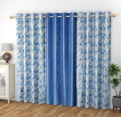 Galaxy Home Decor 213 cm (7 ft) Polyester Room Darkening Door Curtain (Pack Of 3)(Printed, Blue)