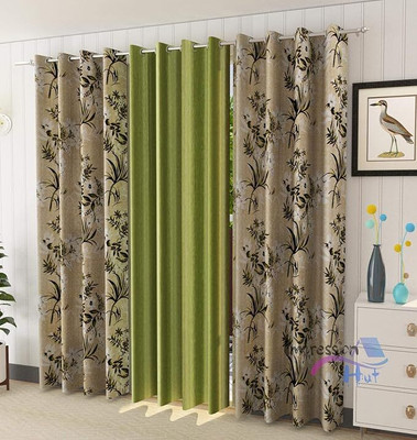 Benchmark 213 cm (7 ft) Door Polyester Blackout Curtain (Pack Of 3)(Earth G+P Green, Floral)