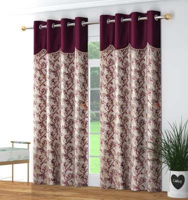 kiara Creations 213 cm (7 ft) Polyester Semi Transparent Door Curtain (Pack Of 2)(Floral, Wine)