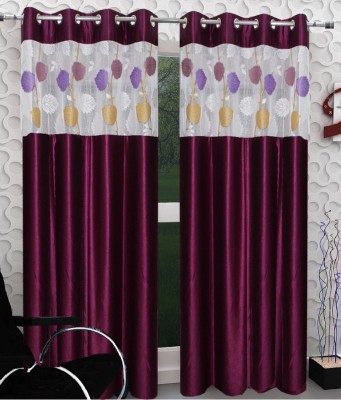 Homefab India 152.5 cm (5 ft) Polyester Semi Transparent Window Curtain (Pack Of 2)(Self Design, Lavender)
