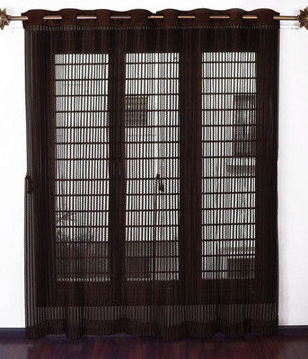 BANAVY 152 cm (5 ft) Window Tissue, Net Semi Transparent Curtain (Pack Of 2)(Brown, Striped)
