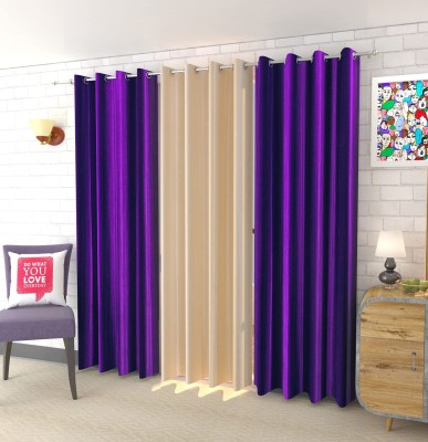 FUNFLIP 213.5 cm (7 ft) Polyester Room Darkening Door Curtain (Pack Of 3)(Plain, Purple,Beige)