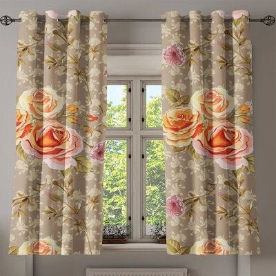 Shivay decor 154 cm (5 ft) Polyester Room Darkening Window Curtain (Pack Of 2)(Floral, Orange)