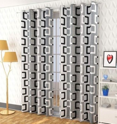 SJV 274 cm (9 ft) Polyester Room Darkening Long Door Curtain (Pack Of 2)(Geometric, Grey)