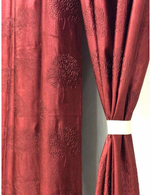 SR Collection 214 cm (7 ft) Door Polyester Room Darkening Curtain (Pack Of 2)(Red, Floral)