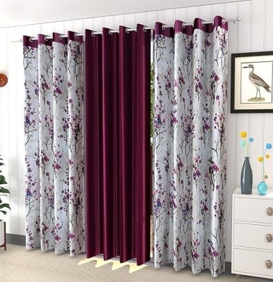 Benchmark 274.32 cm (9 ft) Polyester Room Darkening Long Door Curtain (Pack Of 3)(Floral, Purple)