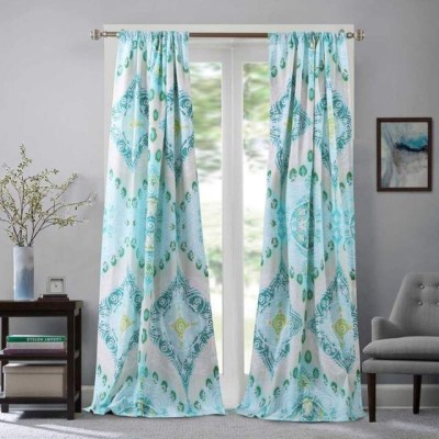 p23 154 cm (5 ft) Polyester Room Darkening Window Curtain (Pack Of 2)(Geometric, Blue)