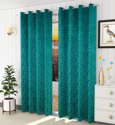 Rashee Creations 274 cm (9 ft) Long Door Velvet Room Darkening Curtain (Pack Of 2)(Aqua, Printed)