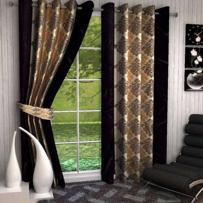 India Furnish 213 cm (7 ft) Polyester Semi Transparent Door Curtain (Pack Of 2)(Printed, Motif, Coffee)