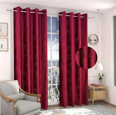 Coirgarden 152 cm (5 ft) Window Polyester Room Darkening Curtain (Pack Of 2)(Maroon, Self Design)