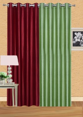 Stella Creations 274 cm (9 ft) Polyester Room Darkening Long Door Curtain (Pack Of 2)(Solid, Maroon, Light Green)