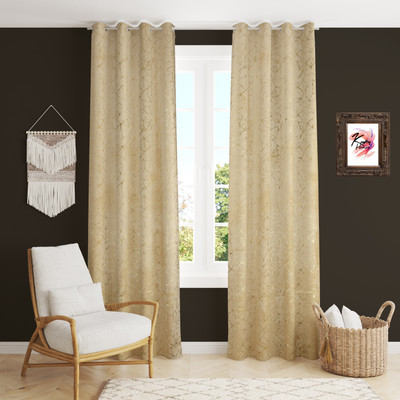 Kraftiq Homes 214 cm (7 ft) Door Velvet Room Darkening Curtain (Pack Of 2)(Cream-texture, Motif)