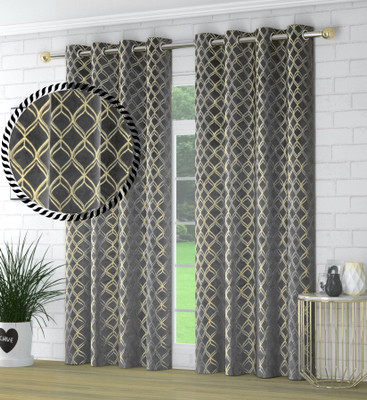 VELOURA 152.4 cm (5 ft) Window Velvet Room Darkening Curtain (Pack Of 2)(Grey, Abstract)