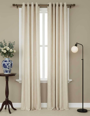 UBH 153 cm (5 ft) Window Polyester Semi Transparent Curtain (Pack Of 2)(Light Beige, Self Design, Geometric)