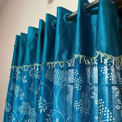 LALORA 150 cm (5 ft) Window Polyester Room Darkening Curtain (Pack Of 2)(Blue, White, Floral)