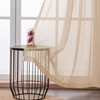 HOMEMONDE 152.4 cm (5 ft) Cotton Transparent Window Curtain Single Curtain(Self Design, Beige)