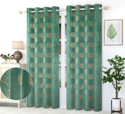 Galaxy Home Decor 274 cm (9 ft) Long Door Velvet Room Darkening Curtain (Pack Of 2)(Olive, Floral)