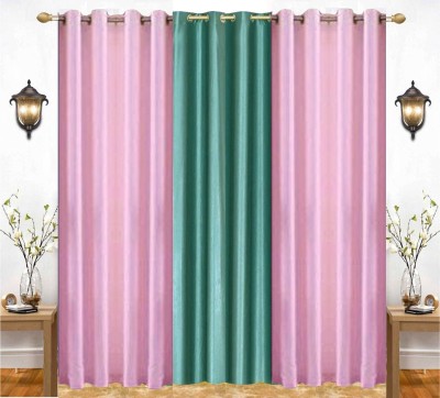 India Furnish 153 cm (5 ft) Polyester Semi Transparent Window Curtain (Pack Of 3)(Plain, Solid, Aqua & Baby Pink)