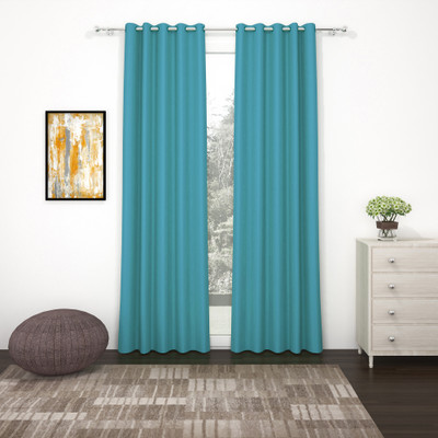Story@home 275 cm (9 ft) Long Door Polyester, Silk Blackout Curtain Single Curtain(Ocean Blue.11, Solid)