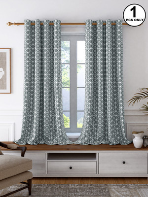 Story@home 152 cm (5 ft) Window Cotton Room Darkening Curtain Single Curtain(Grey, White, Printed)