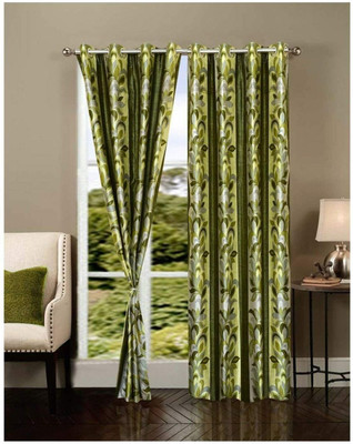 Galaxy Home Decor 214 cm (7 ft) Door Polyester Semi Transparent Curtain (Pack Of 2)(Green, Printed)