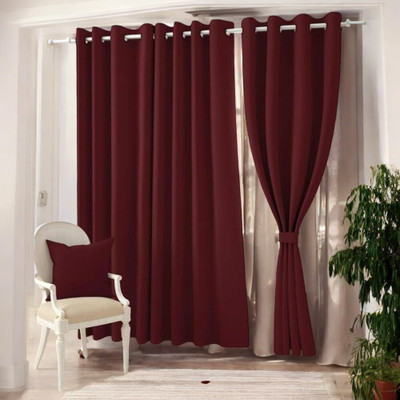 Garg Traders 214 cm (7 ft) Door Velvet Room Darkening Curtain (Pack Of 2)(Maroon, Solid)