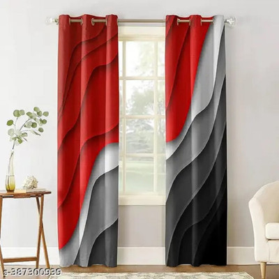 V21 154 cm (5 ft) Window Polyester Room Darkening Curtain Single Curtain(Red, Floral)