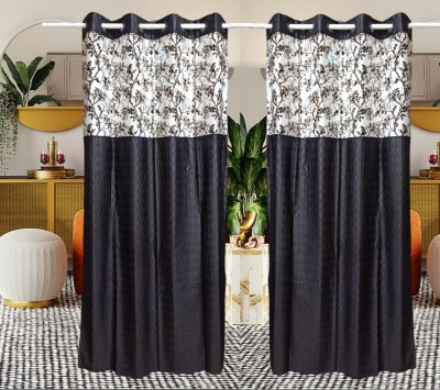 Mee Pra 214 cm (7 ft) Polyester Semi Transparent Door Curtain (Pack Of 2)(Floral, Self Design, Brown)