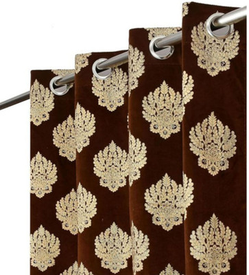 FABREEVA 274.32 cm (9 ft) Long Door Velvet Room Darkening Curtain (Pack Of 2)(Brown, Self Design)
