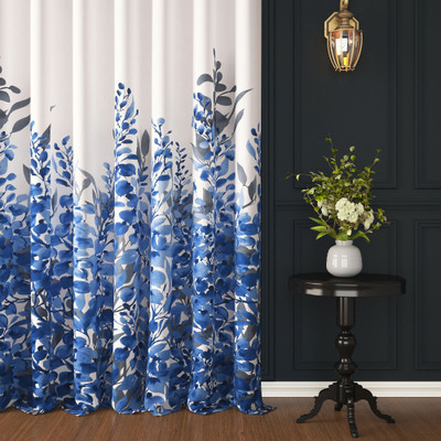 Story@home 215 cm (7 ft) Door Cotton Room Darkening Curtain Single Curtain(Blue, Floral)