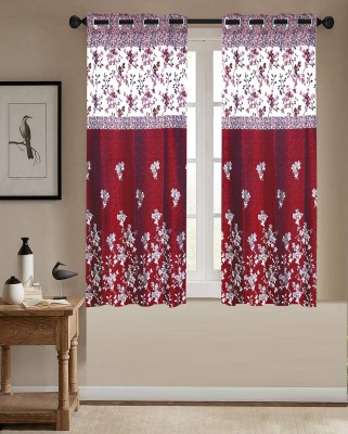 Shappy Attires 150 cm (5 ft) Polyester Blackout Window Curtain (Pack Of 2)(Floral, Red)