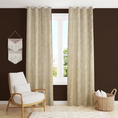 Impression Hut 152 cm (5 ft) Velvet Room Darkening Window Curtain (Pack Of 2)(Printed, Cream)