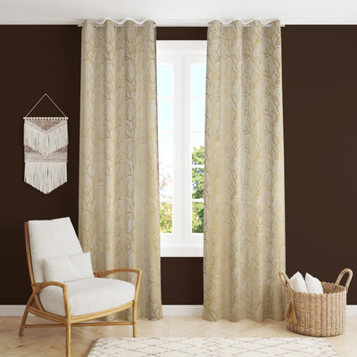 Galaxy Home Decor 274 cm (9 ft) Long Door Velvet Room Darkening Curtain (Pack Of 2)(Cream, Printed)