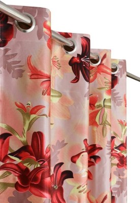 WINNSUN 153 cm (5 ft) Polyester Semi Transparent Window Curtain (Pack Of 2)(Floral, Red)