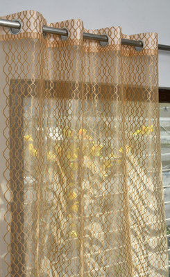 Kraftiq Homes 274 cm (9 ft) Long Door Polyester Transparent Curtain (Pack Of 2)(Gold, Geometric)