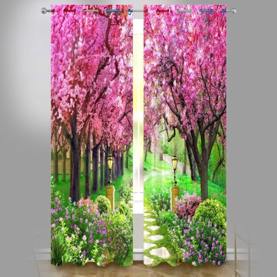 Ad Nx 274 cm (9 ft) Polyester Room Darkening Long Door Curtain (Pack Of 2)(Floral, Pink)