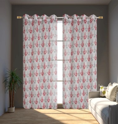 Achintya 153 cm (5 ft) Polyester Semi Transparent Window Curtain (Pack Of 2)(Printed, Maroon)