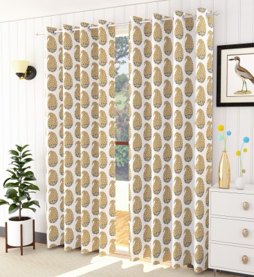 Trance Home Linen 274.32 cm (9 ft) Cotton Semi Transparent Long Door Curtain (Pack Of 2)(Printed, Golden Paisley)