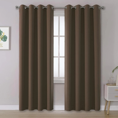 Home Stylish 152 cm (5 ft) Window Silk Blackout Curtain (Pack Of 2)(Coffee, Solid)